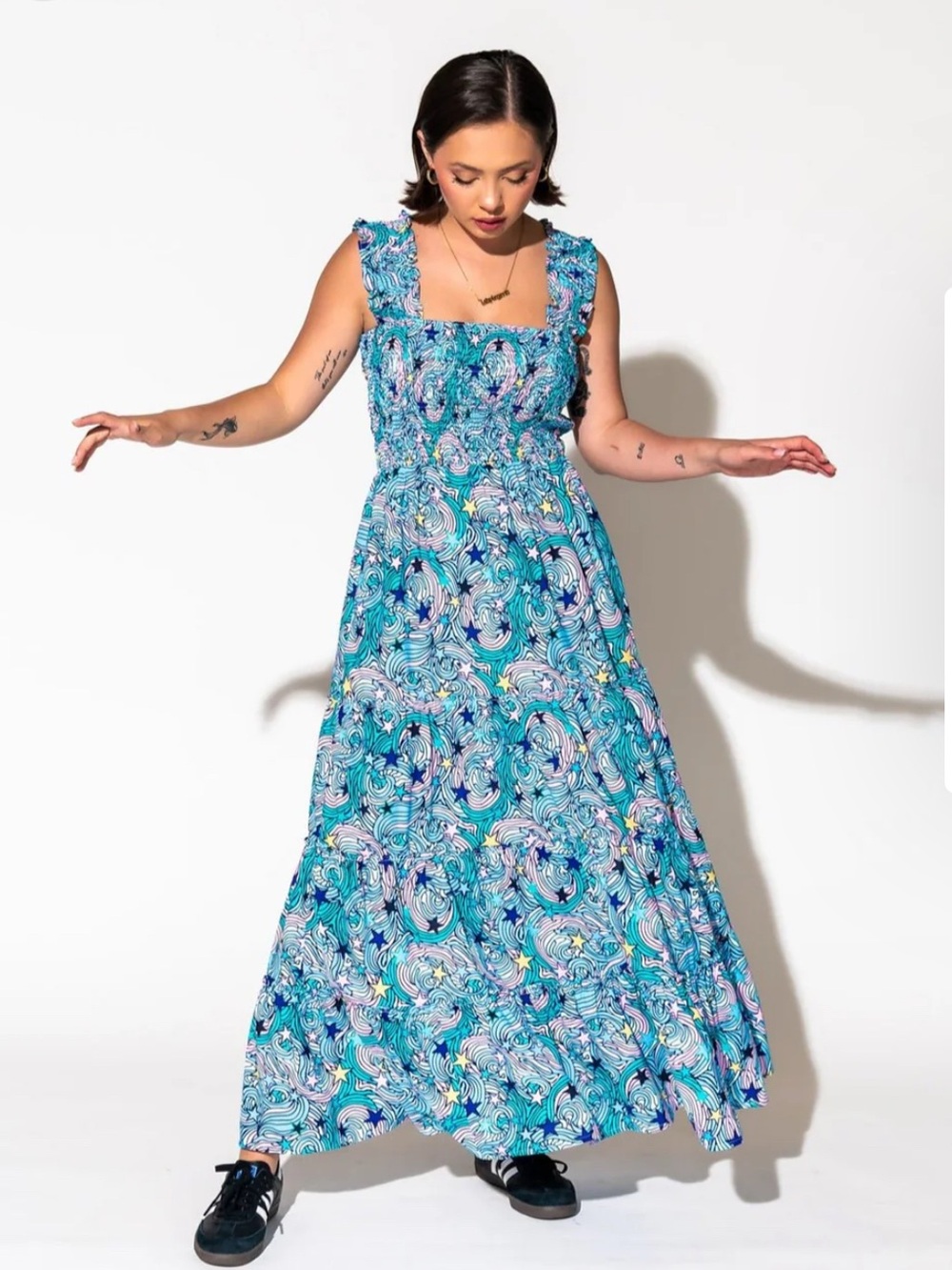 Dressed in LALA Rulebreaker Smocked Maxi Dress in Wonder Girl